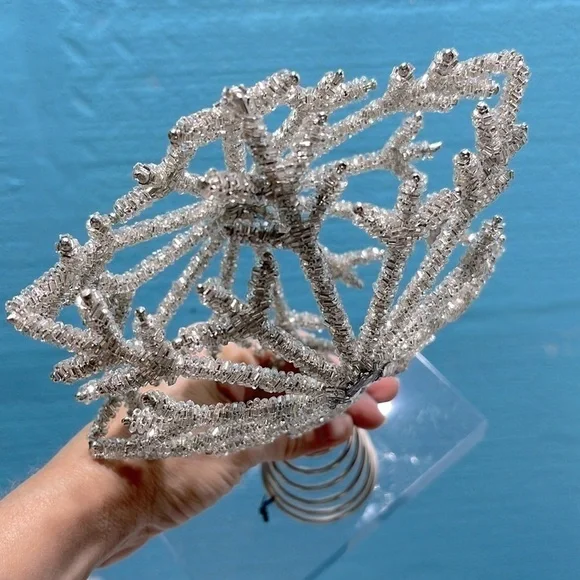 Ashland Christmas Holiday Silver Beaded Snowflake Tree Topper 10” Rhinestone New - Picture 10 of 14